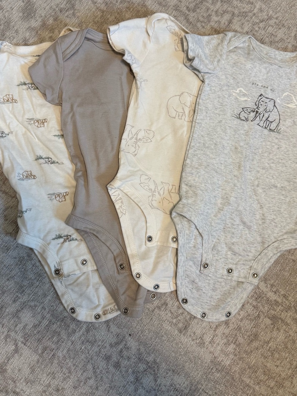 Carter's Neutral Gray, Cream & Taupe Elephant Print Bodysuit Set